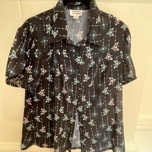 Unique Vintage Black and Green Atomic Print Shirt